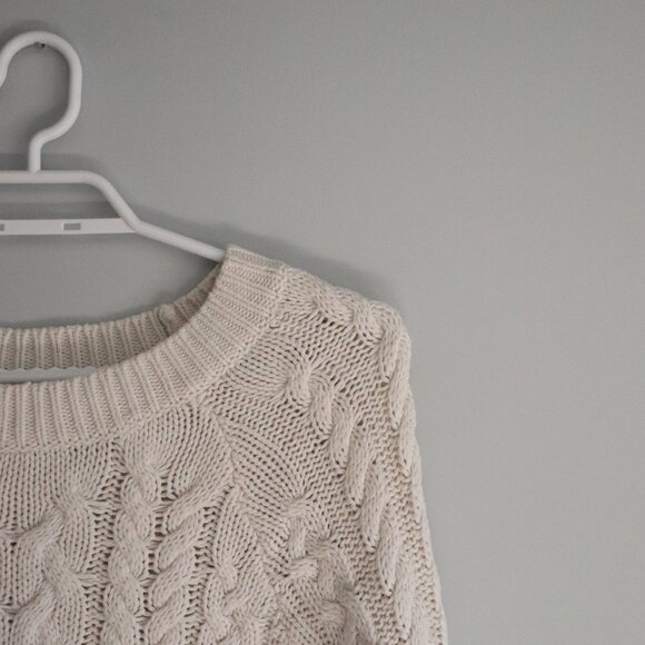 Aerie Womens White Sz S Cable Knit Crewneck Pullover Long Sleeve Ribbed Sweater - Picture 5 of 12